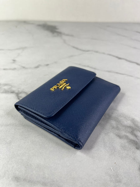PRADA Saffiano Metal Bluette Wallet