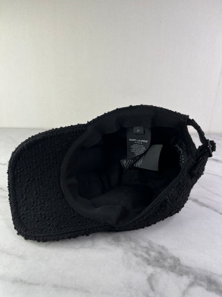 Saint Laurent Unisex SL Black Bouclé Tweed Wool Baseball Cap