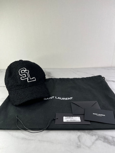 Saint Laurent Unisex SL Black Bouclé Tweed Wool Baseball Cap