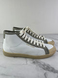 SAINT LAURENT Women’s SL/39 Court Classic Leather Suede Blanc Optique / Paris Roof Mid Top Sneakers Size 39