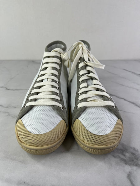 SAINT LAURENT Women’s SL/39 Court Classic Leather Suede Blanc Optique / Paris Roof Mid Top Sneakers Size 39