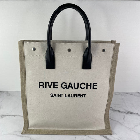 SAINT LAURENT Optic White RIVE GAUCHE NORTH/SOUTH TOTE BAG