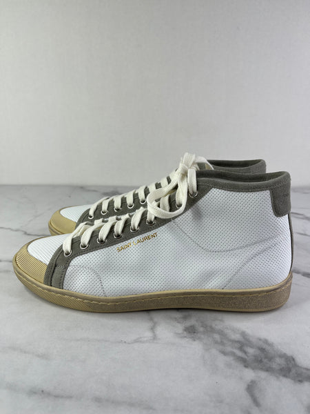 SAINT LAURENT Women’s SL/39 Court Classic Leather Suede Blanc Optique / Paris Roof Mid Top Sneakers Size 39