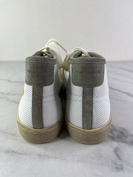 SAINT LAURENT Women’s SL/39 Court Classic Leather Suede Blanc Optique / Paris Roof Mid Top Sneakers Size 39