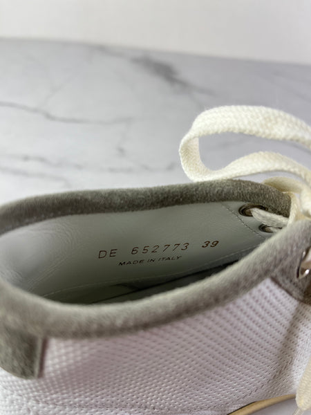 SAINT LAURENT Women’s SL/39 Court Classic Leather Suede Blanc Optique / Paris Roof Mid Top Sneakers Size 39