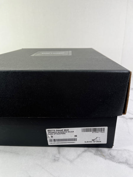 SAINT LAURENT Women’s SL/39 Court Classic Leather Suede Blanc Optique / Paris Roof Mid Top Sneakers Size 39