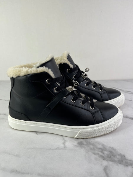 Hermes Black Ecru Calfskin Woolskin Daydream Sneakers Size 37.5