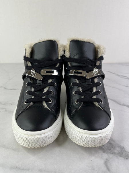 Hermes Black Ecru Calfskin Woolskin Daydream Sneakers Size 37.5