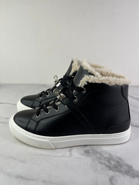 Hermes Black Ecru Calfskin Woolskin Daydream Sneakers Size 37.5