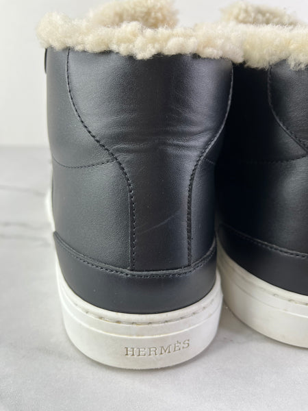 Hermes Black Ecru Calfskin Woolskin Daydream Sneakers Size 37.5