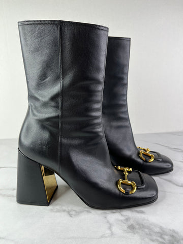 GUCCI Black Leather Horsebit ankle boots Size 40