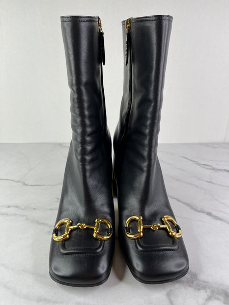 GUCCI Black Leather Horsebit ankle boots Size 40