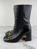 GUCCI Black Leather Horsebit ankle boots Size 40