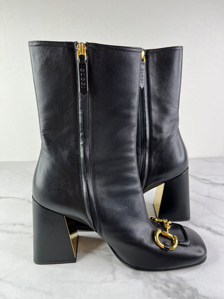 GUCCI Black Leather Horsebit ankle boots Size 40