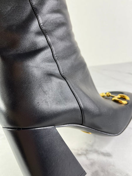 GUCCI Black Leather Horsebit ankle boots Size 40