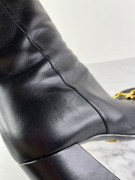 GUCCI Black Leather Horsebit ankle boots Size 40
