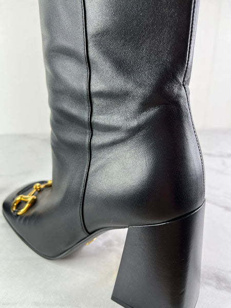GUCCI Black Leather Horsebit ankle boots Size 40