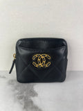 CHANEL Black Lambskin Quilted 19 Zip Card Holder Wallet
