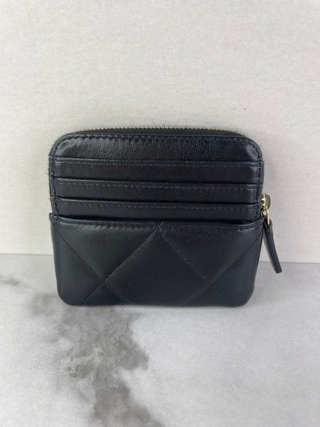 CHANEL Black Lambskin Quilted 19 Zip Card Holder Wallet