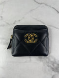 CHANEL Black Lambskin Quilted 19 Zip Card Holder Wallet