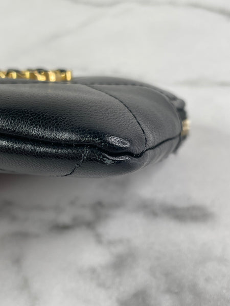 CHANEL Black Lambskin Quilted 19 Zip Card Holder Wallet