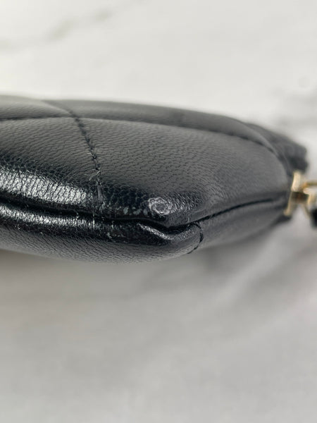 CHANEL Black Lambskin Quilted 19 Zip Card Holder Wallet