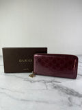 GUCCI Guccissima Metallic Burgundy Patent Zip Around Long Wallet