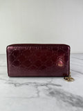 GUCCI Guccissima Metallic Burgundy Patent Zip Around Long Wallet