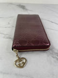 GUCCI Guccissima Metallic Burgundy Patent Zip Around Long Wallet