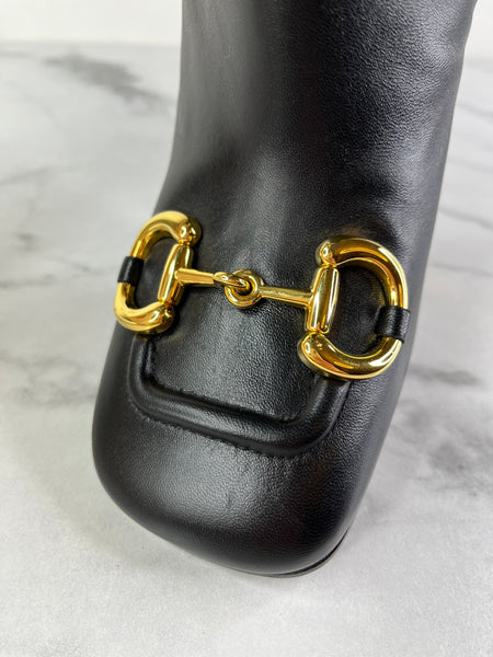GUCCI Black Leather Horsebit ankle boots Size 40