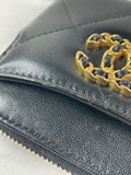CHANEL Black Lambskin Quilted 19 Zip Card Holder Wallet