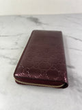 GUCCI Guccissima Metallic Burgundy Patent Zip Around Long Wallet