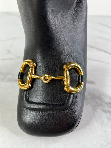 GUCCI Black Leather Horsebit ankle boots Size 40