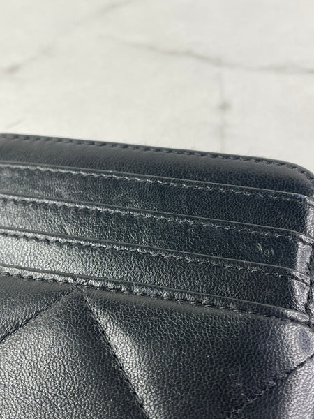 CHANEL Black Lambskin Quilted 19 Zip Card Holder Wallet