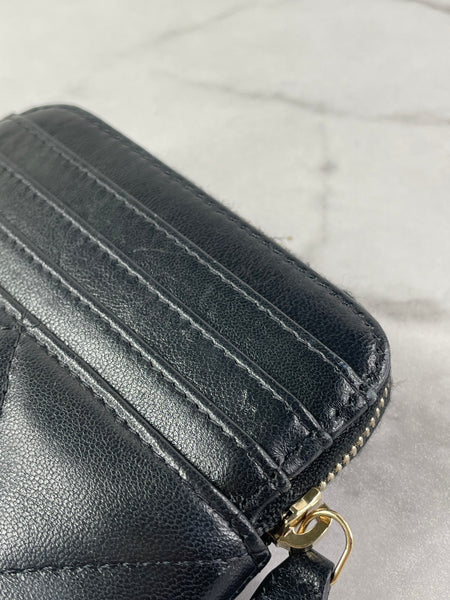 CHANEL Black Lambskin Quilted 19 Zip Card Holder Wallet