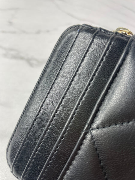 CHANEL Black Lambskin Quilted 19 Zip Card Holder Wallet