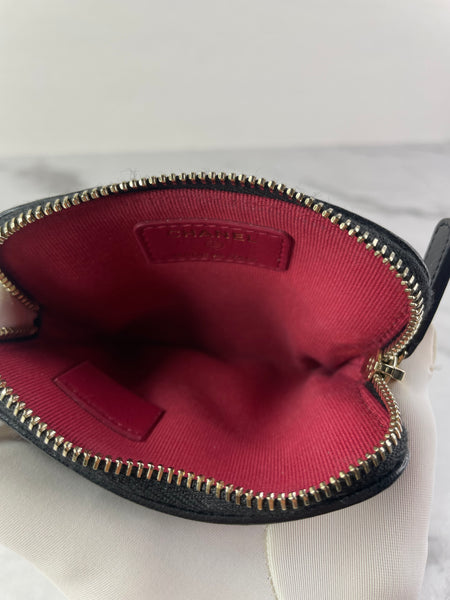 CHANEL Black Lambskin Quilted 19 Zip Card Holder Wallet