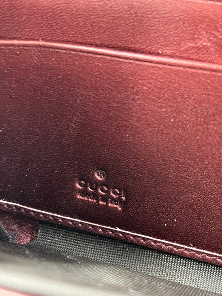 GUCCI Guccissima Metallic Burgundy Patent Zip Around Long Wallet