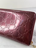 GUCCI Guccissima Metallic Burgundy Patent Zip Around Long Wallet