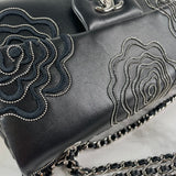 CHANEL Black Lambskin Embroidered Camellia Follies Flap Crossbody/Shoulder Bag