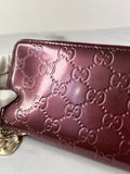 GUCCI Guccissima Metallic Burgundy Patent Zip Around Long Wallet