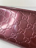 GUCCI Guccissima Metallic Burgundy Patent Zip Around Long Wallet