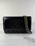 CHANEL Black CC Quilted Shiny Aged Calfskin Wallet On Chain crossbody/shoulder bag