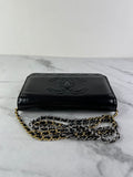 CHANEL Black CC Quilted Shiny Aged Calfskin Wallet On Chain crossbody/shoulder bag