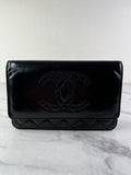 CHANEL Black CC Quilted Shiny Aged Calfskin Wallet On Chain crossbody/shoulder bag