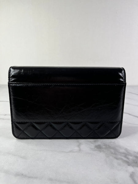 CHANEL Black CC Quilted Shiny Aged Calfskin Wallet On Chain crossbody/shoulder bag