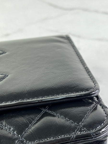 CHANEL Black CC Quilted Shiny Aged Calfskin Wallet On Chain crossbody/shoulder bag