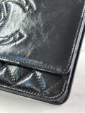 CHANEL Black CC Quilted Shiny Aged Calfskin Wallet On Chain crossbody/shoulder bag