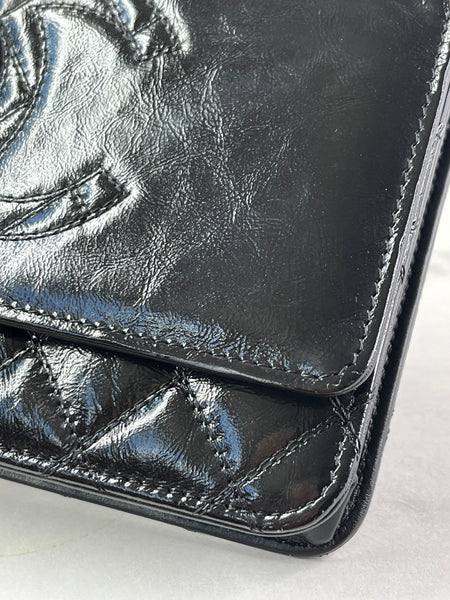 CHANEL Black CC Quilted Shiny Aged Calfskin Wallet On Chain crossbody/shoulder bag