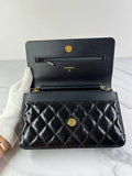CHANEL Black CC Quilted Shiny Aged Calfskin Wallet On Chain crossbody/shoulder bag